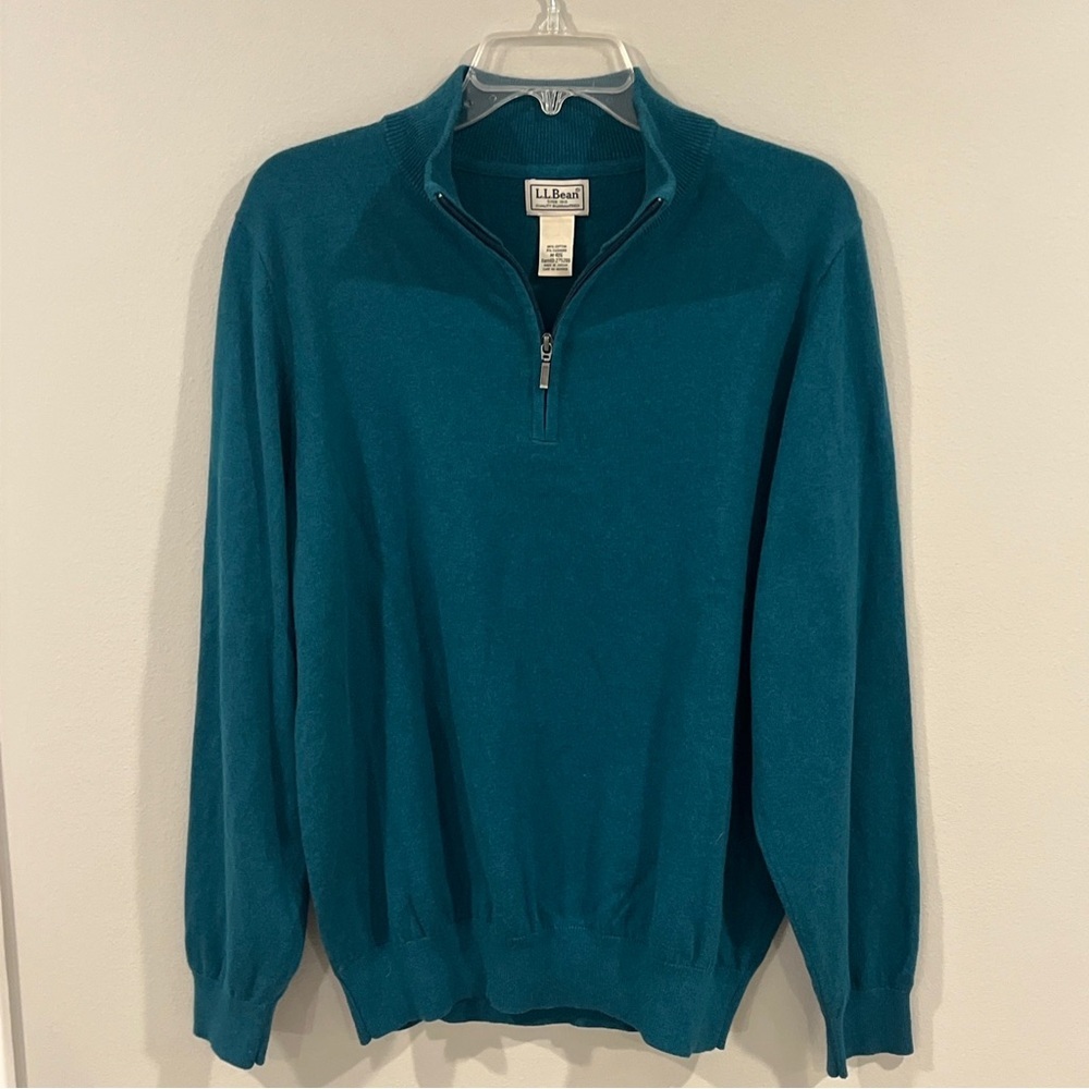 Men's L.L. Bean Forest Green Cashmere Blend Long Sleeve 1/2 Zip Sweater Medium